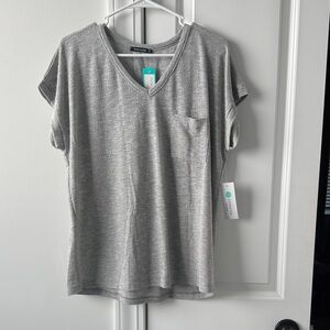 Pink Clover Heather Gray V-Neck Tee